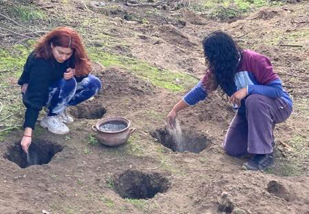 Photo 3: The second application of Agnihotra Ash inside the holes took place on July 27, 2025. To ensure that all holes contained Agnihotra ash, a handful was applied to each one again.
